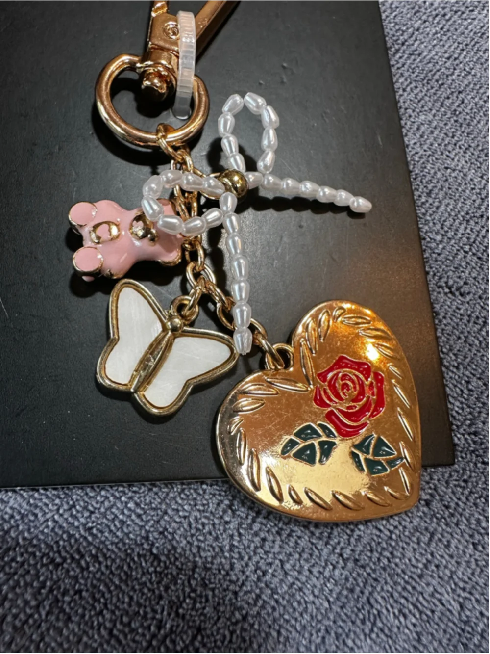 Art Class Bag Gold Pink & White Charm Key Chain